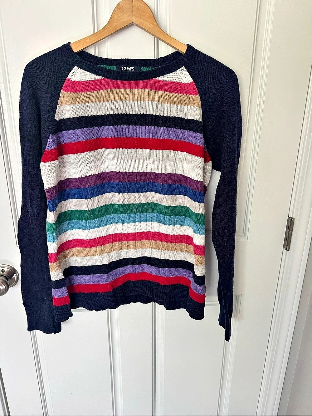 Chaps Striped Cotton Blend Sweater in Blue & Pink